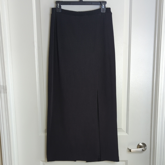Siasia Stretch Pencil Skirt Vintage 80's Long Midi Front Slit Black - Picture 2 of 11
